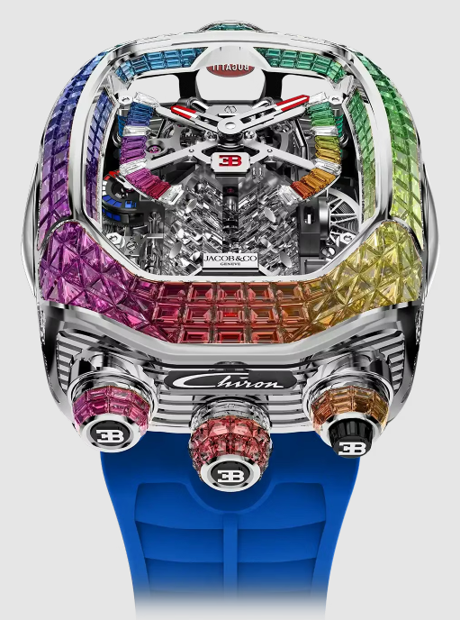 Review Jacob & Co bugatti chiron tourbillon baguette RAINBOW BU800.30.AD.UC.A Replica watch